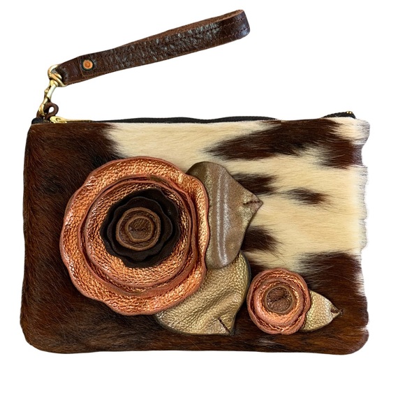 Handbags - Cowhide & Leather Florals Top Zipper Clutch Wristlet